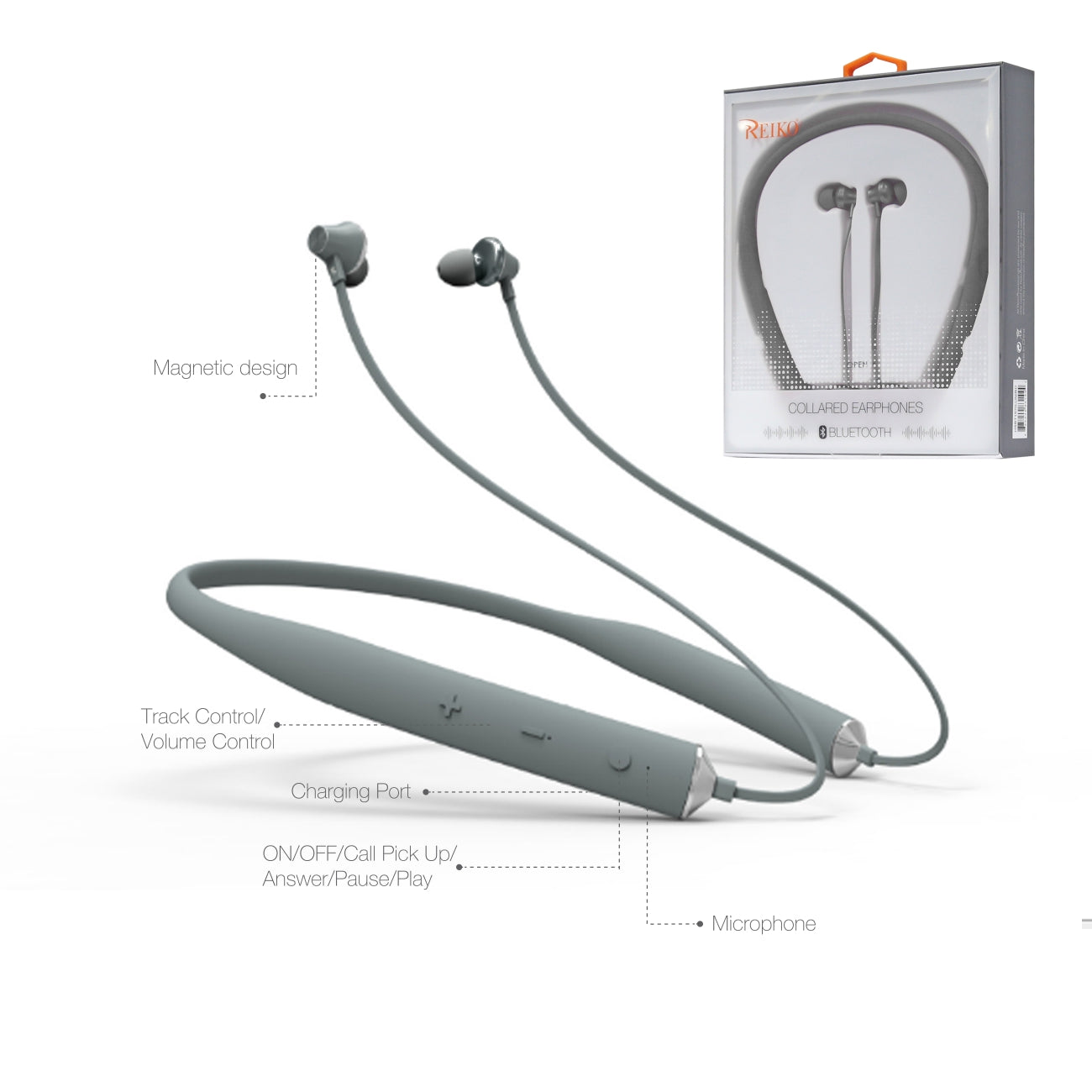 Earphones Bluetooth Universal Reiko Gray Color