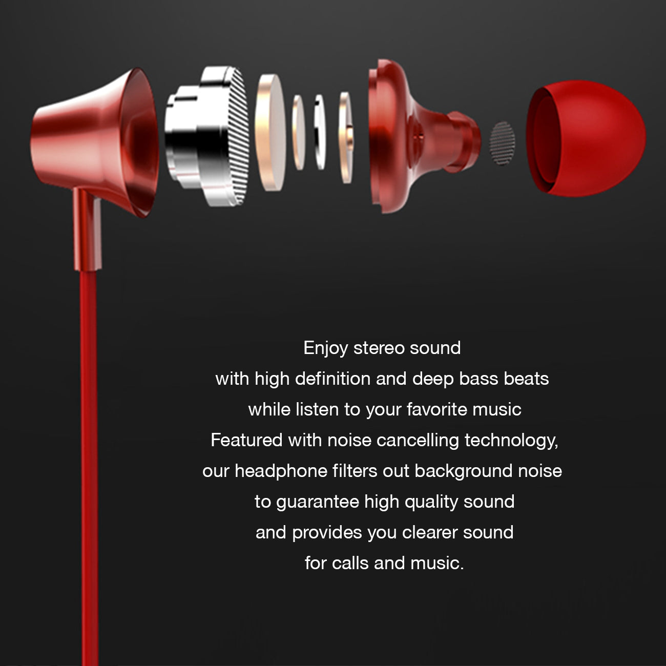 Earphones Bluetooth Universal Reiko Red Color