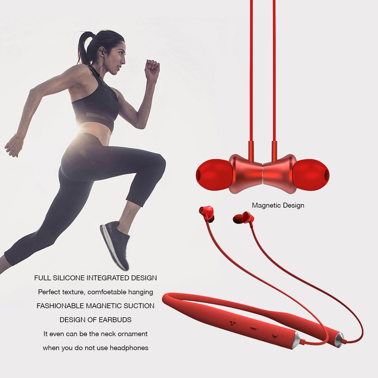 Earphones Bluetooth Universal Reiko Red Color