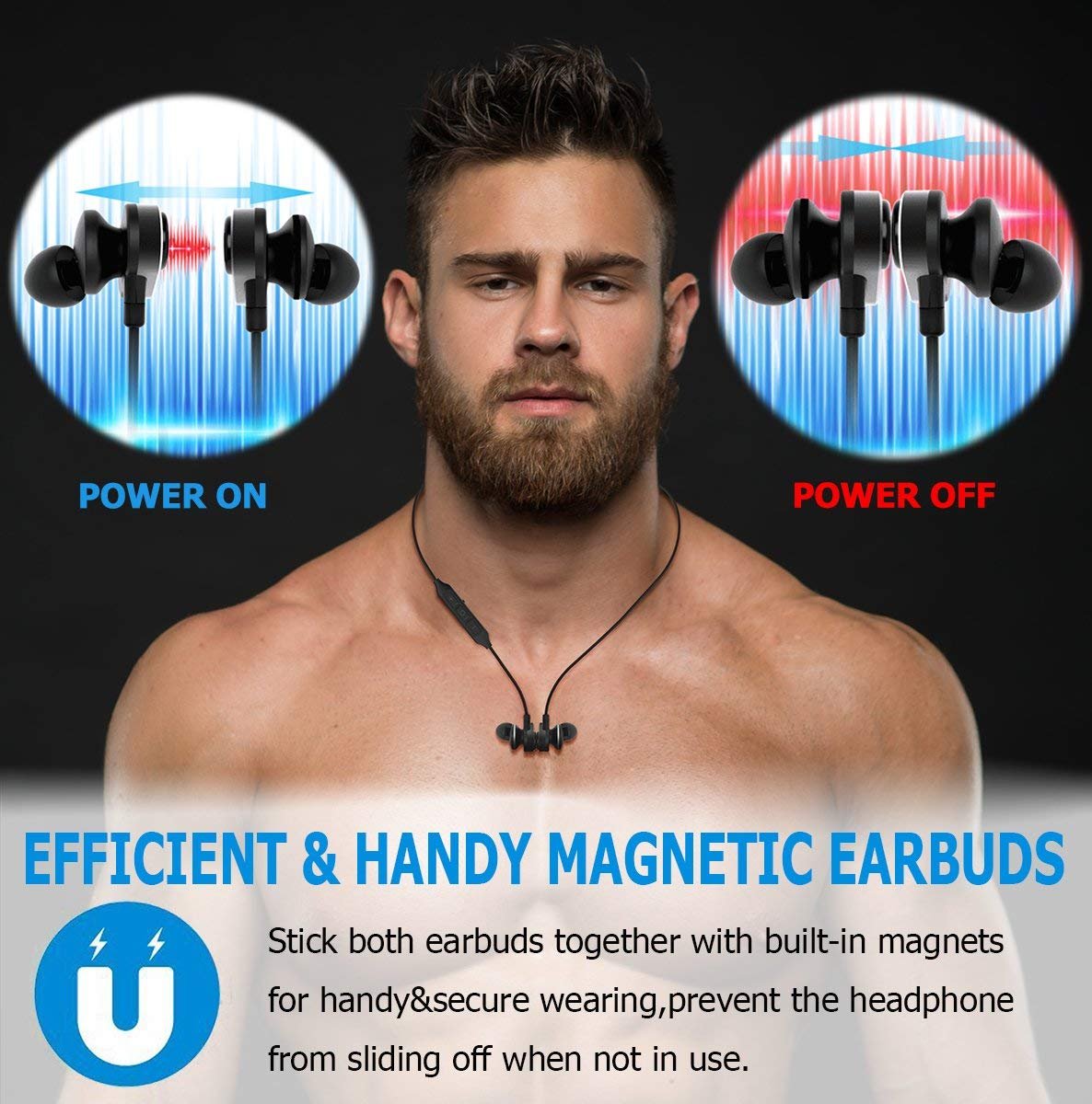 Earphones Wireless Sport With Magnetic Controlled Switch Black Color