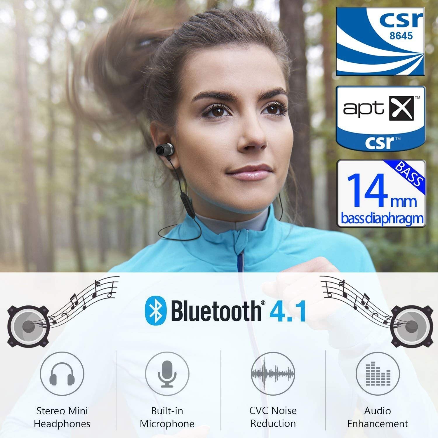 Earphones Wireless Sport With Magnetic Controlled Switch Black Color