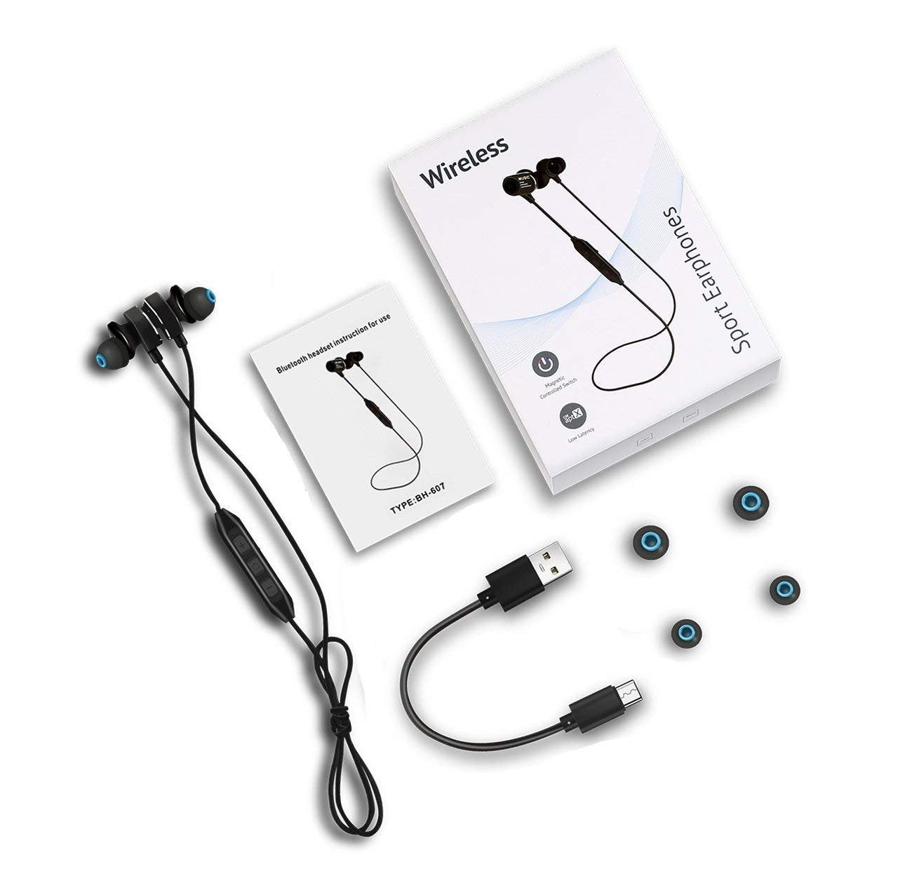 Earphones Wireless Sport With Magnetic Controlled Switch Black Color