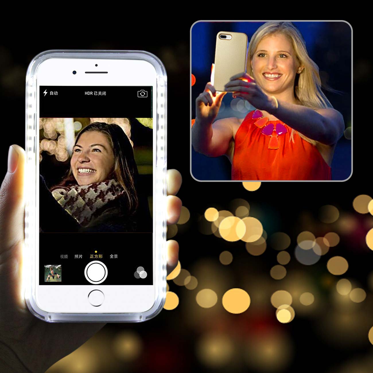 Case Illuminated LED Selfie Light Up iPhone 8 Plus/ 7 Plus Gold Color