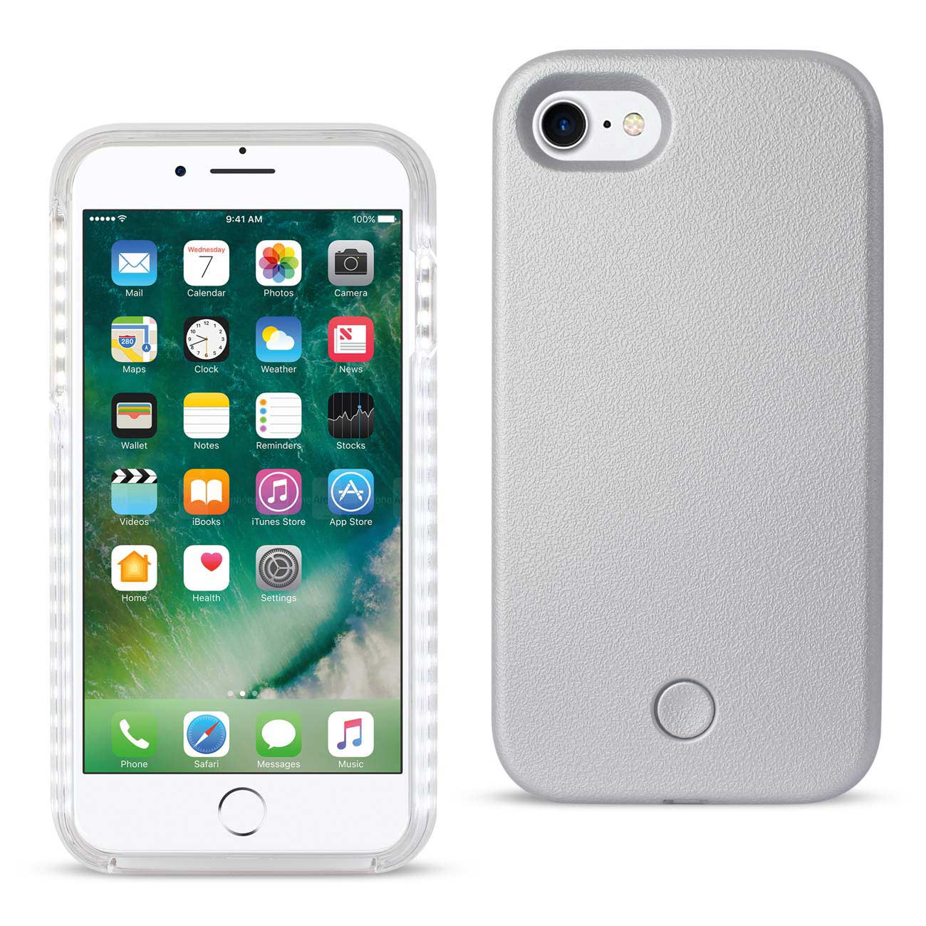 Case Illuminated LED Selfie Light Up iPhone 7/ 8/ SE2 Silver Color