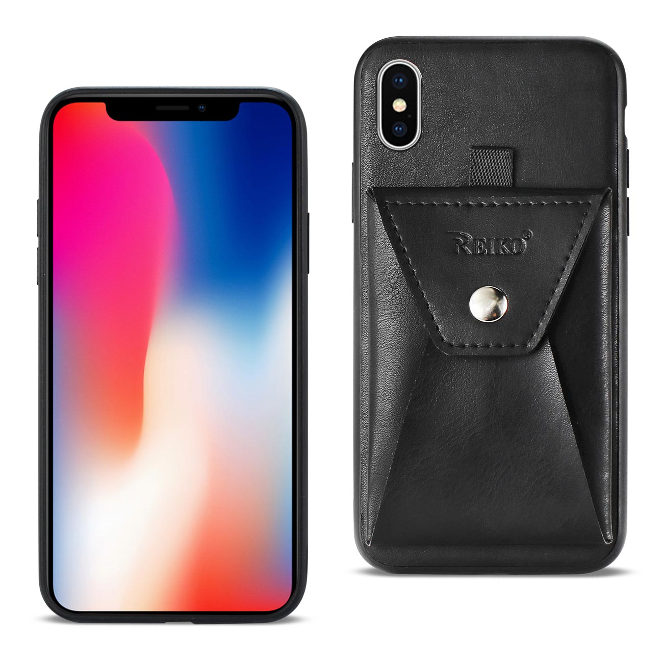 iPhone X/iPhone XS Durable Leather Protective Case With Back Pocket In Black