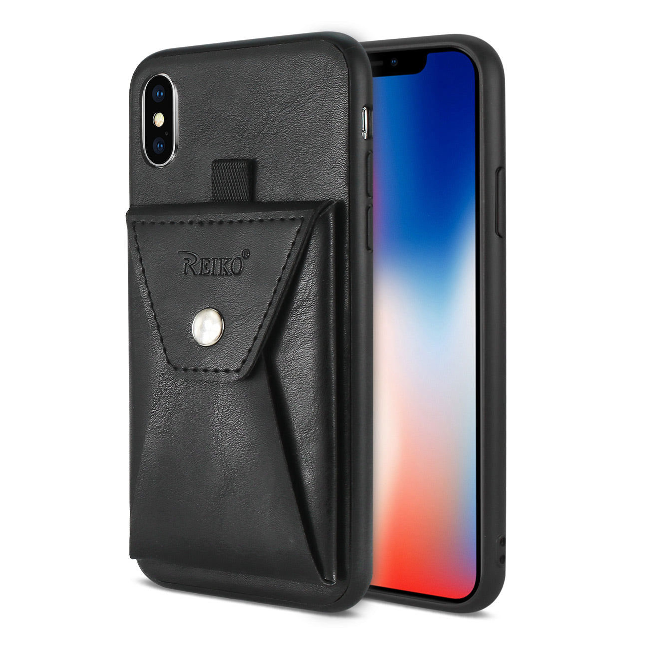 iPhone X/iPhone XS Durable Leather Protective Case With Back Pocket In Black