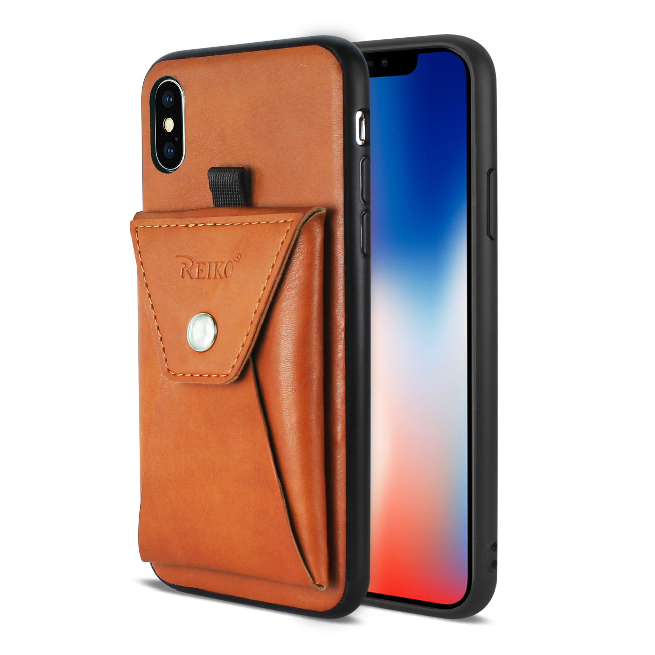 iPhone X/iPhone XS Durable Leather Protective Case With Back Pocket In Brown