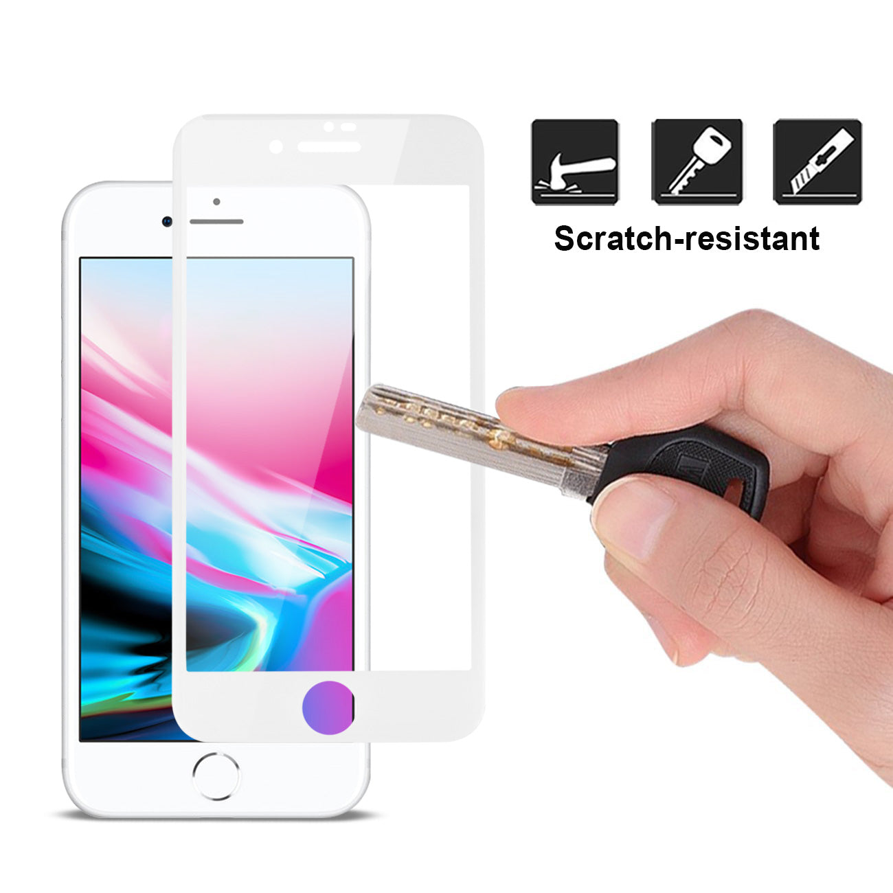 Glass Screen Protective Film Tempered HD Full Coverage 3D iPhone 7/ 8/ SE2 White