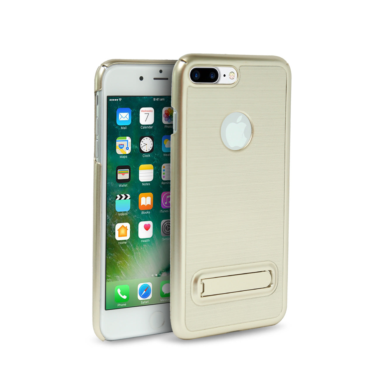 Case Metal Brushed Texture With Kickstand iPhone 7/ 8/ SE2 Gold Color