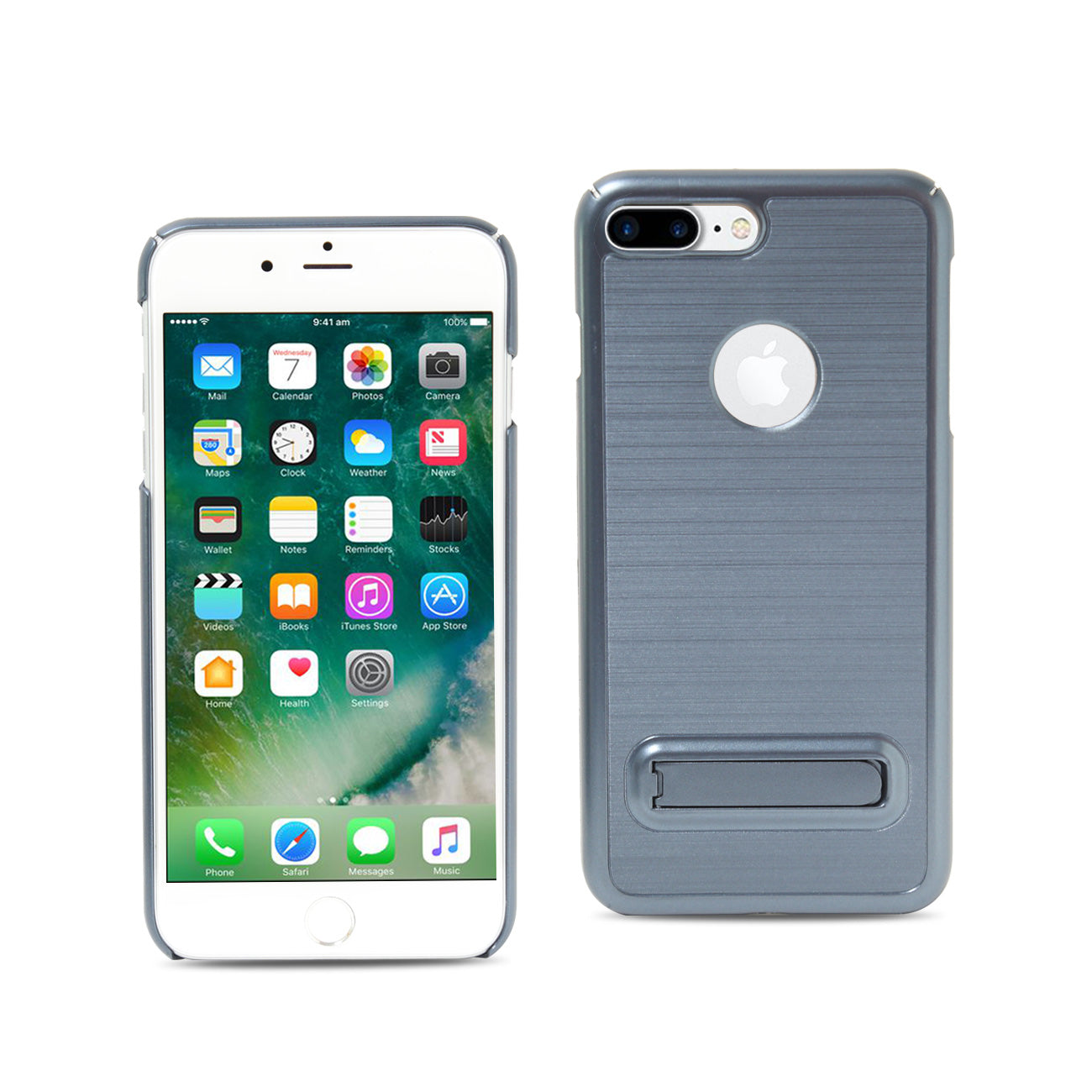 Case Metal Brushed Texture With Kickstand iPhone 7 Plus/ 8 Plus Blue Color