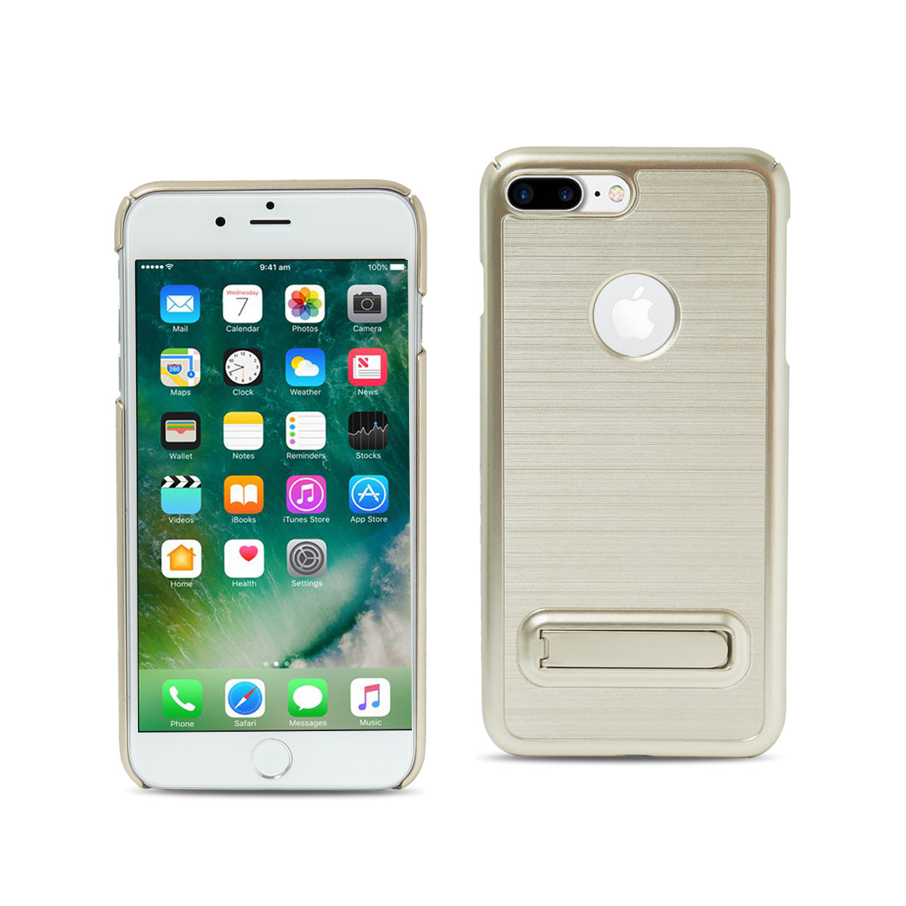 Case Metal Brushed Texture With Kickstand iPhone 7 Plus/ 8 Plus Gold Color
