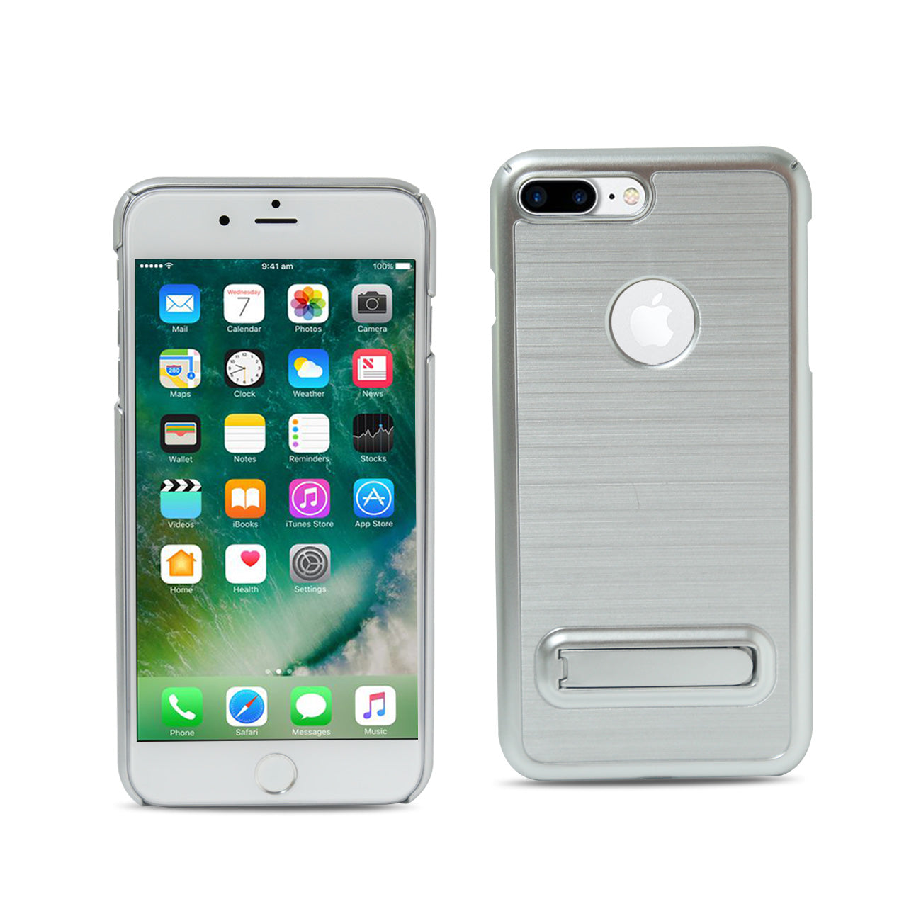 Case Metal Brushed Texture With Kickstand iPhone 7 Plus/ 8 Plus Silver Color