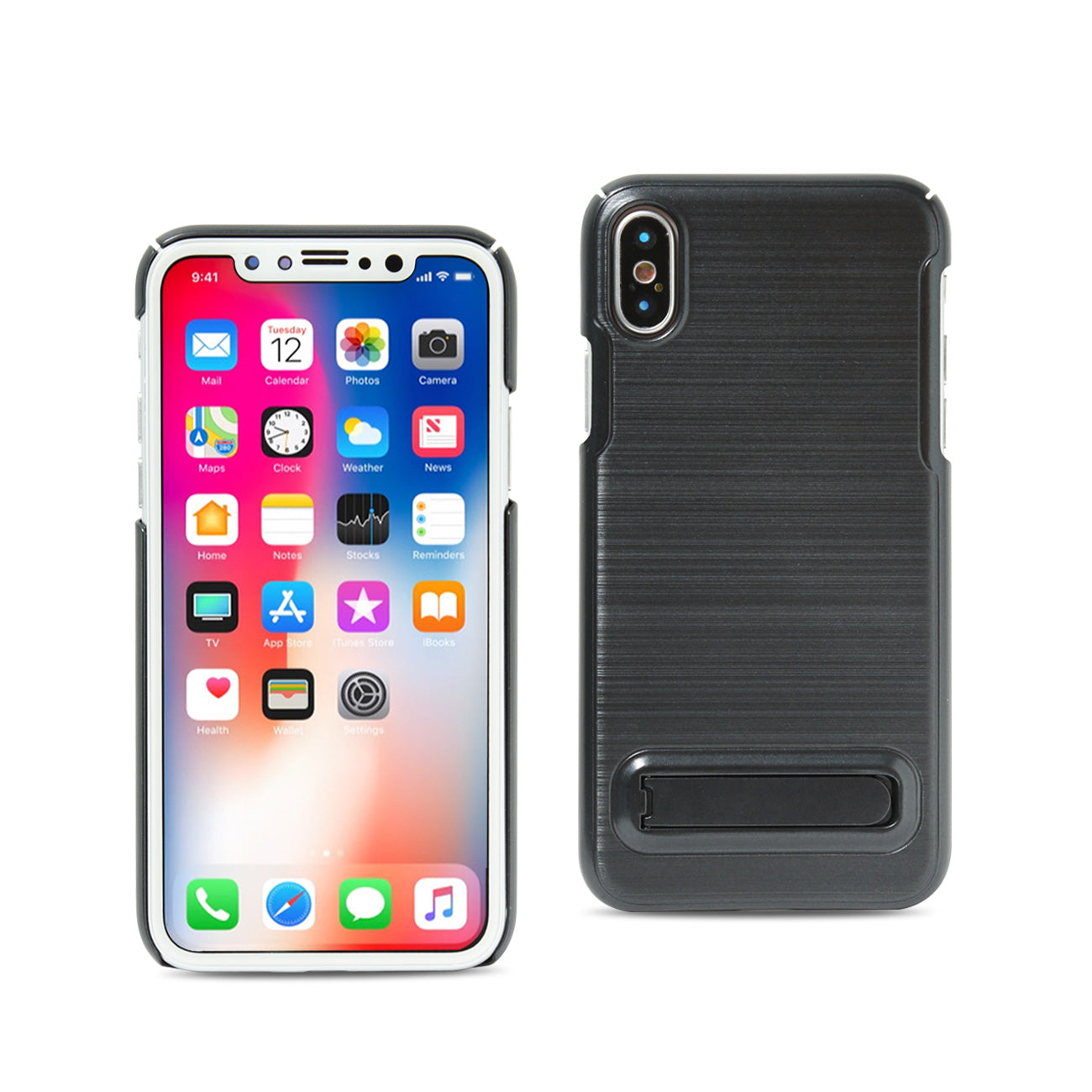 iPhone X Metal Brushed Texture Case With Kickstand In Black
