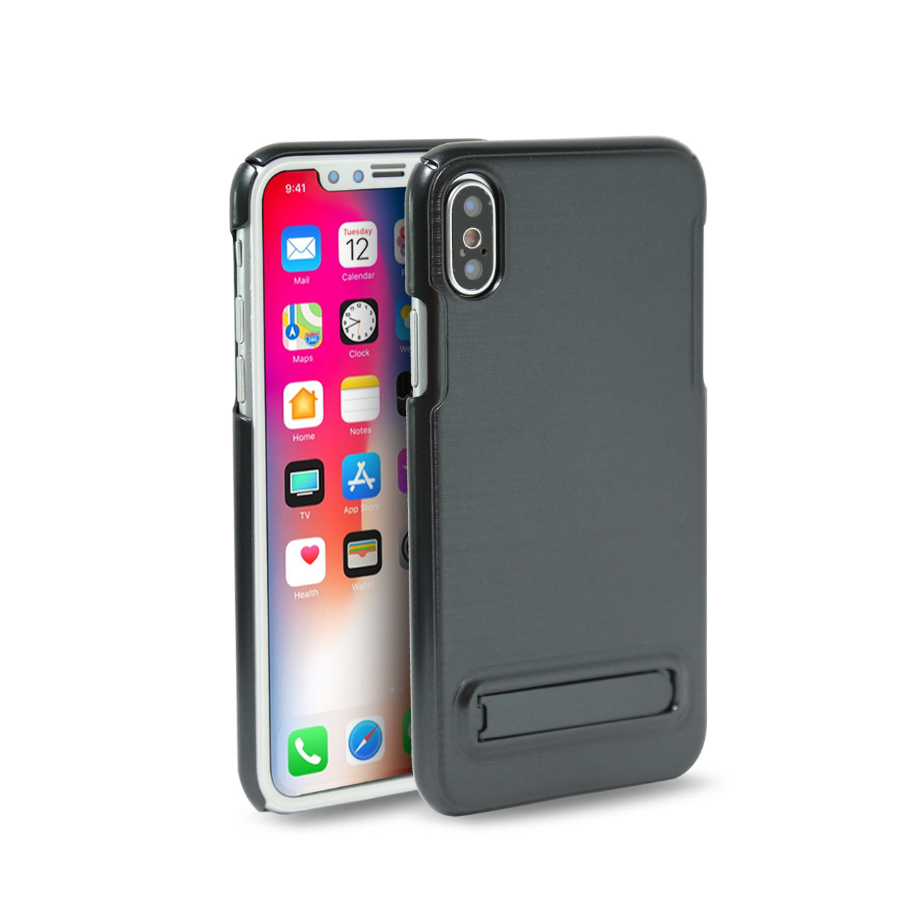 iPhone X Metal Brushed Texture Case With Kickstand In Black