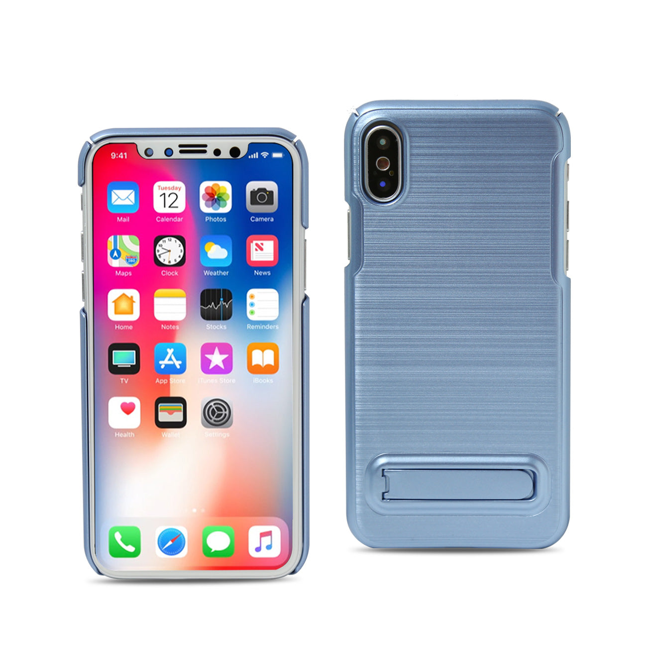 iPhone X Metal Brushed Texture Case With Kickstand In Blue