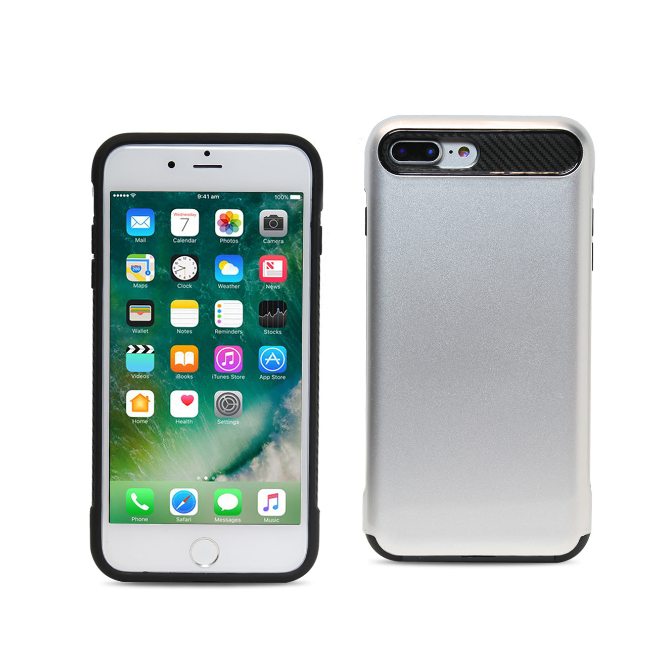 Case Protective Hybrid Dual Layer iPhone 7 Plus/ 8 Plus Silver Color