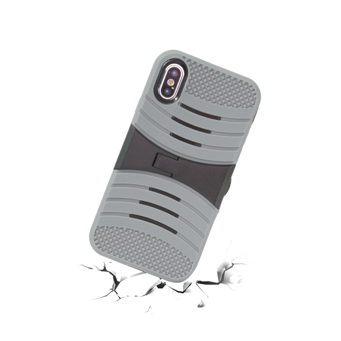 iPhone X Hybrid Dual Layer Protective Case With Kick-Stand In Gray