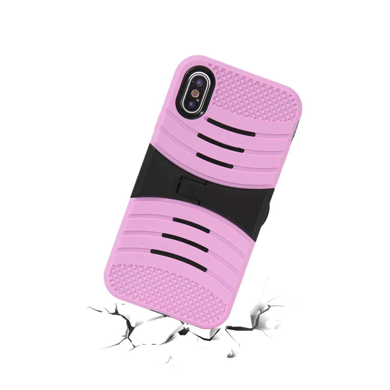 Case Protective Hybrid Dual Layer With Kick-Stand iPhone X Pink Color