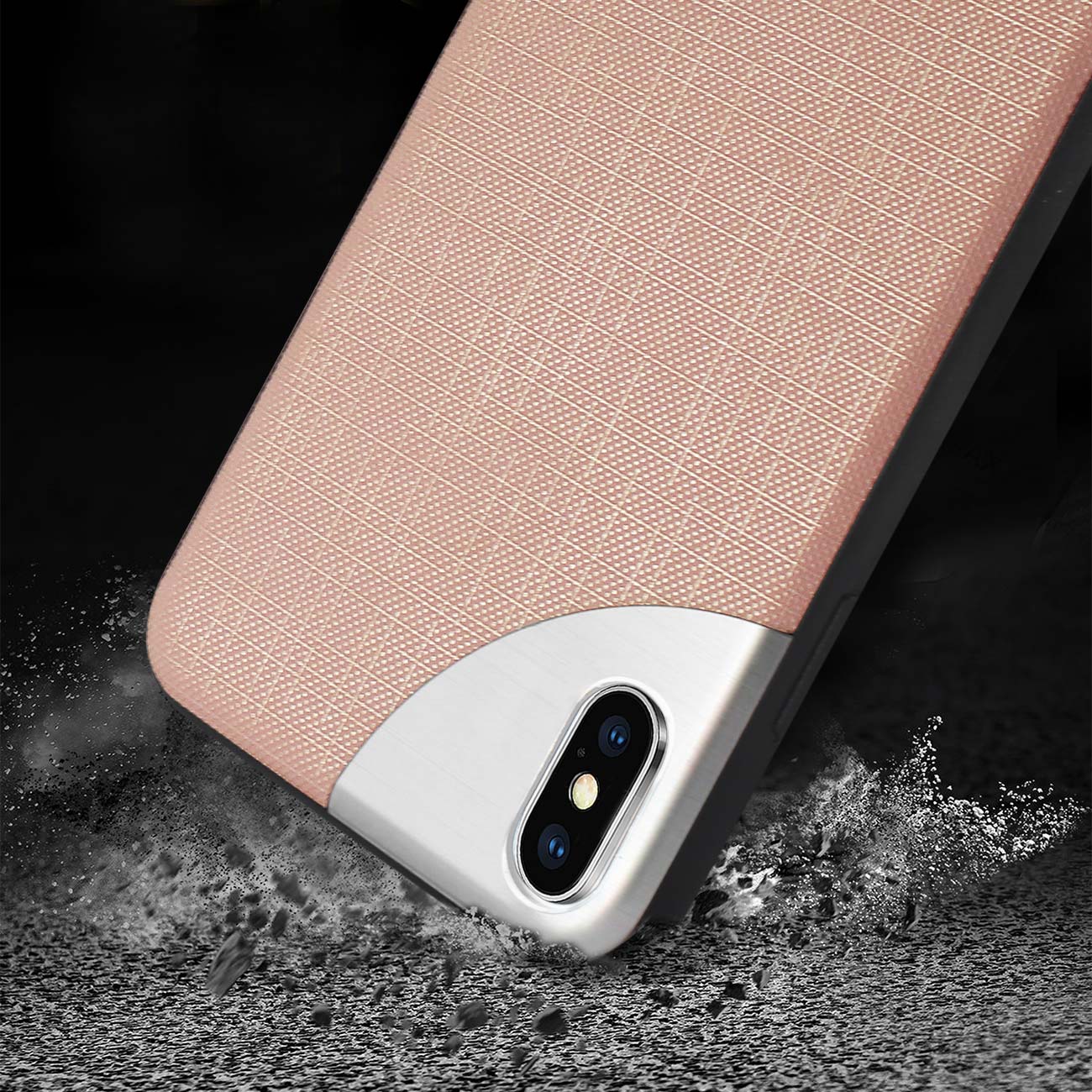 iPhone X Slim Case Protective Luxury Brushed Metal And Nanmu Cloth Pattern Elegant Fashion Style