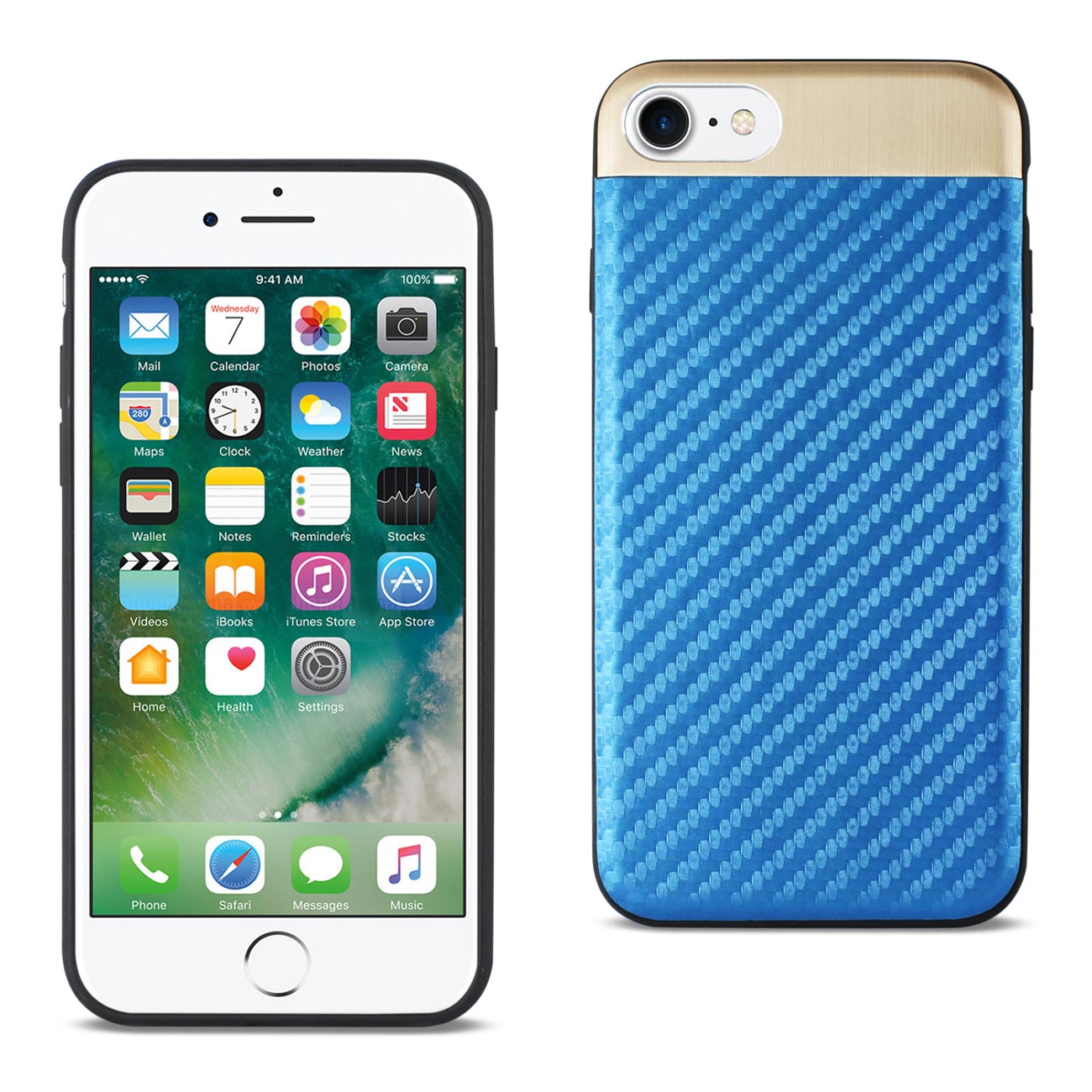 Cover Brushed Aluminum Metal Carbon fiber Style iPhone 7/ 8/ SE2 Blue Color