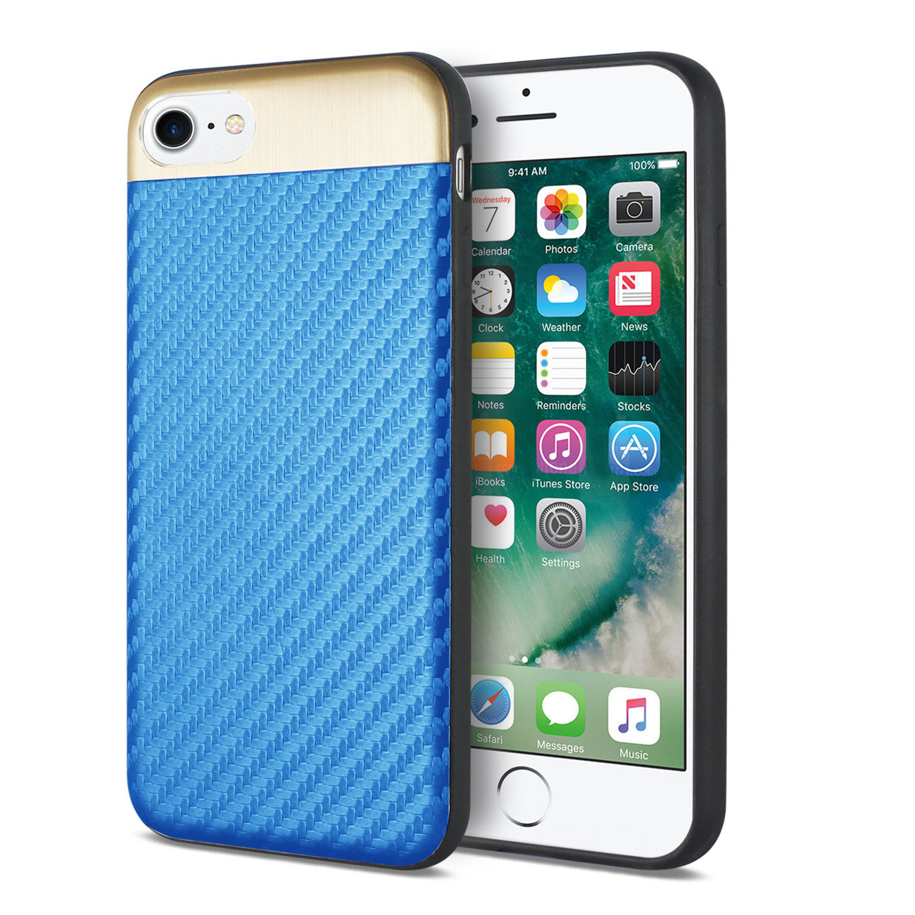 Cover Brushed Aluminum Metal Carbon fiber Style iPhone 7/ 8/ SE2 Blue Color