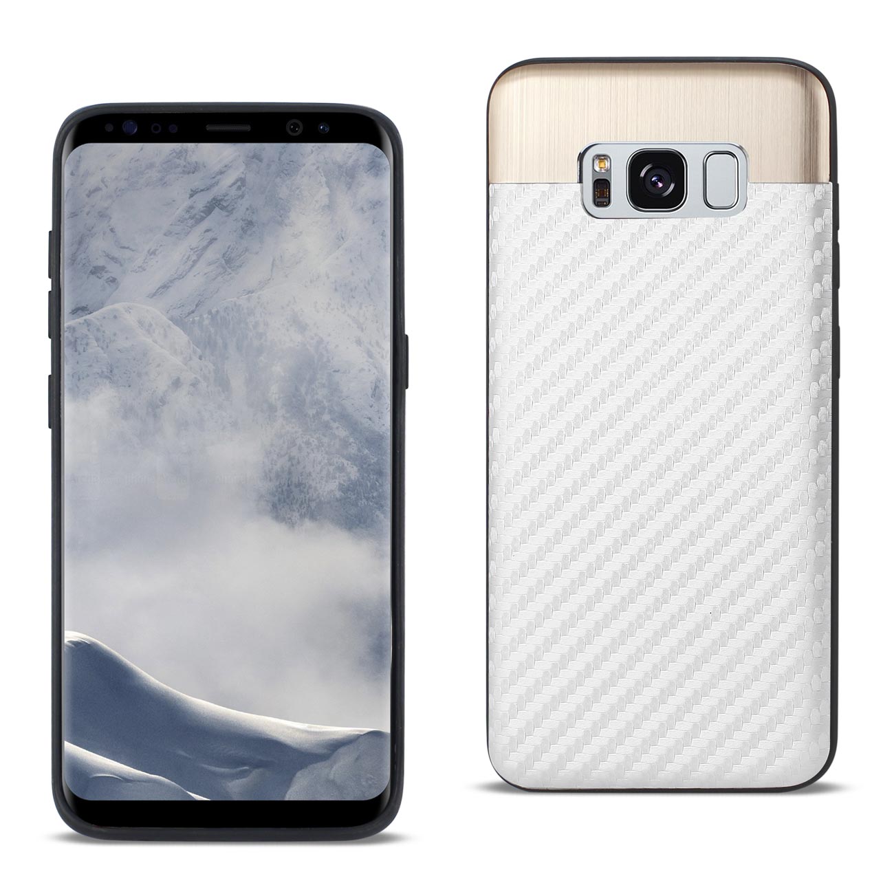 Samsung S8 Carbon fiber Style With Brushed Aluminum Metal Cover