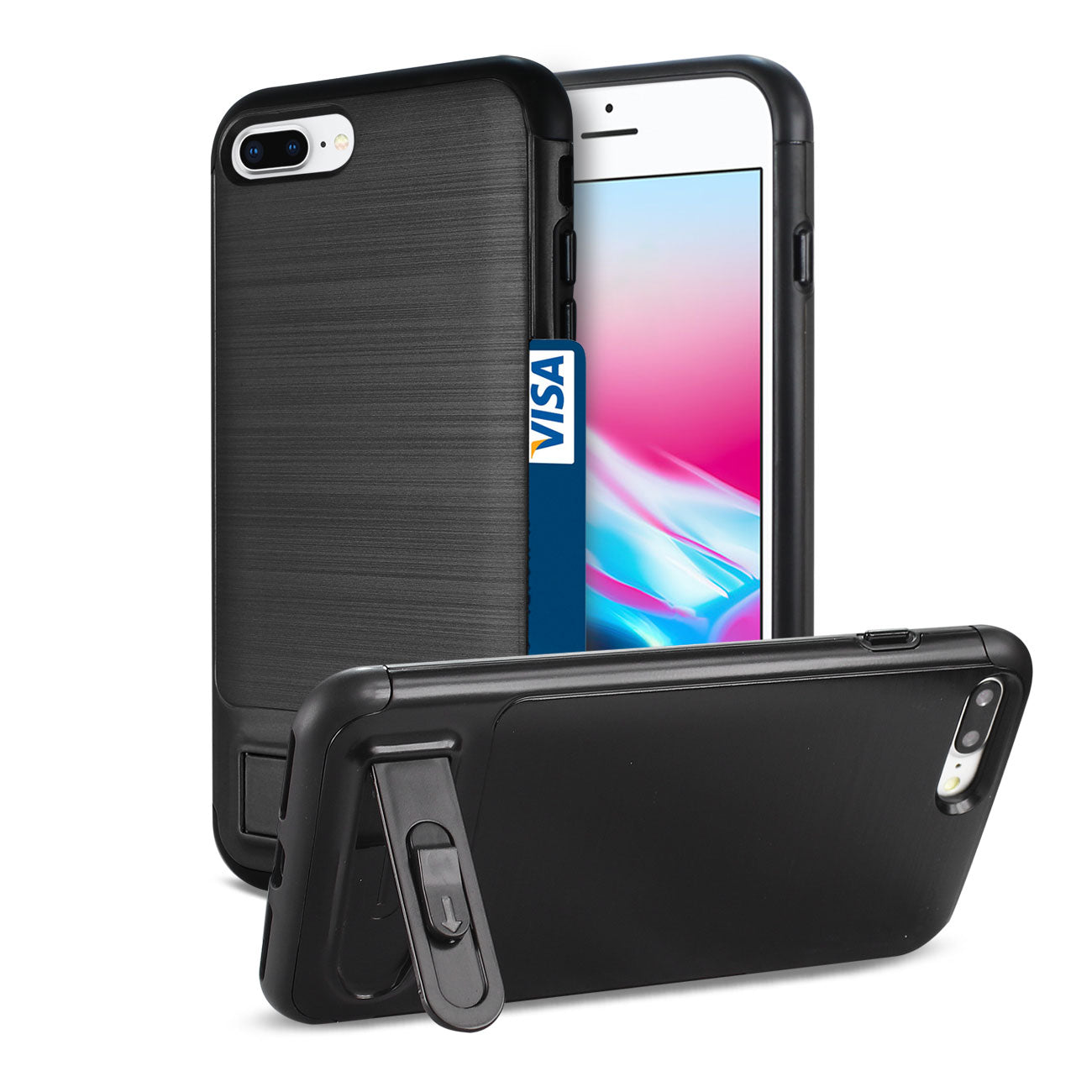Wallet Case Semi-Automatic Card Holding Apple iPhone 8 Plus / iPhone 7 Plus Black Color