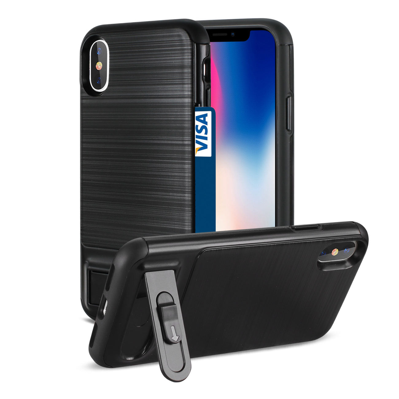 Wallet Case Semi-Automatic Card Holding Apple iPhone X Black Color