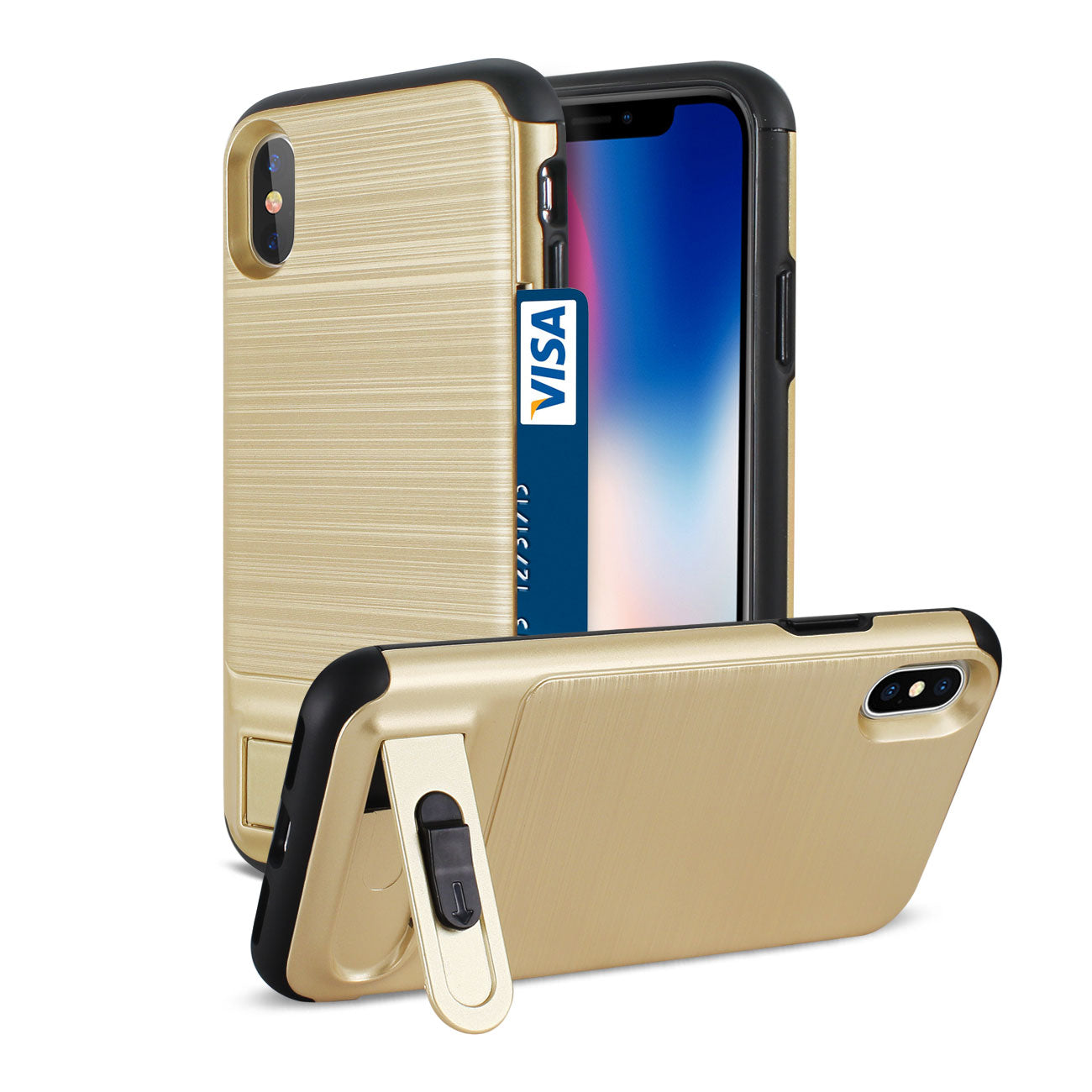 iPhone Semi-Automatic Card Holding Wallet Case for Apple iPhone X Gold Color
