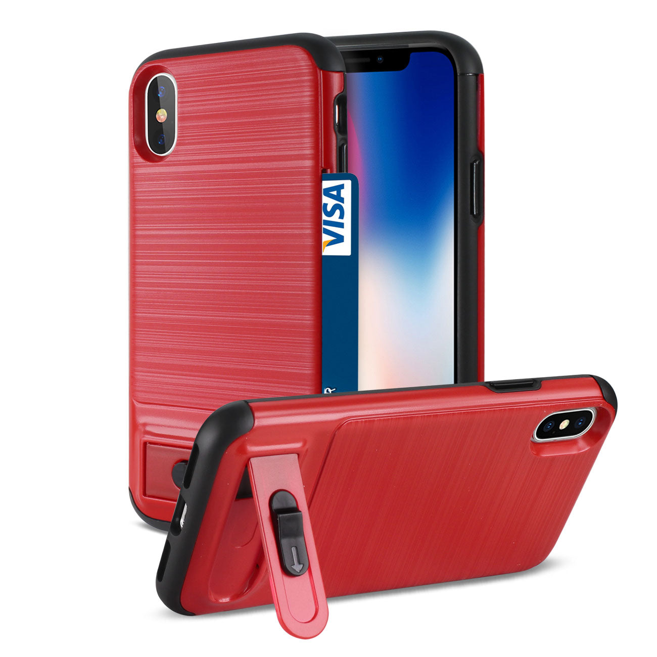 iPhone Semi-Automatic Card Holding Wallet Case for Apple iPhone X Red Color