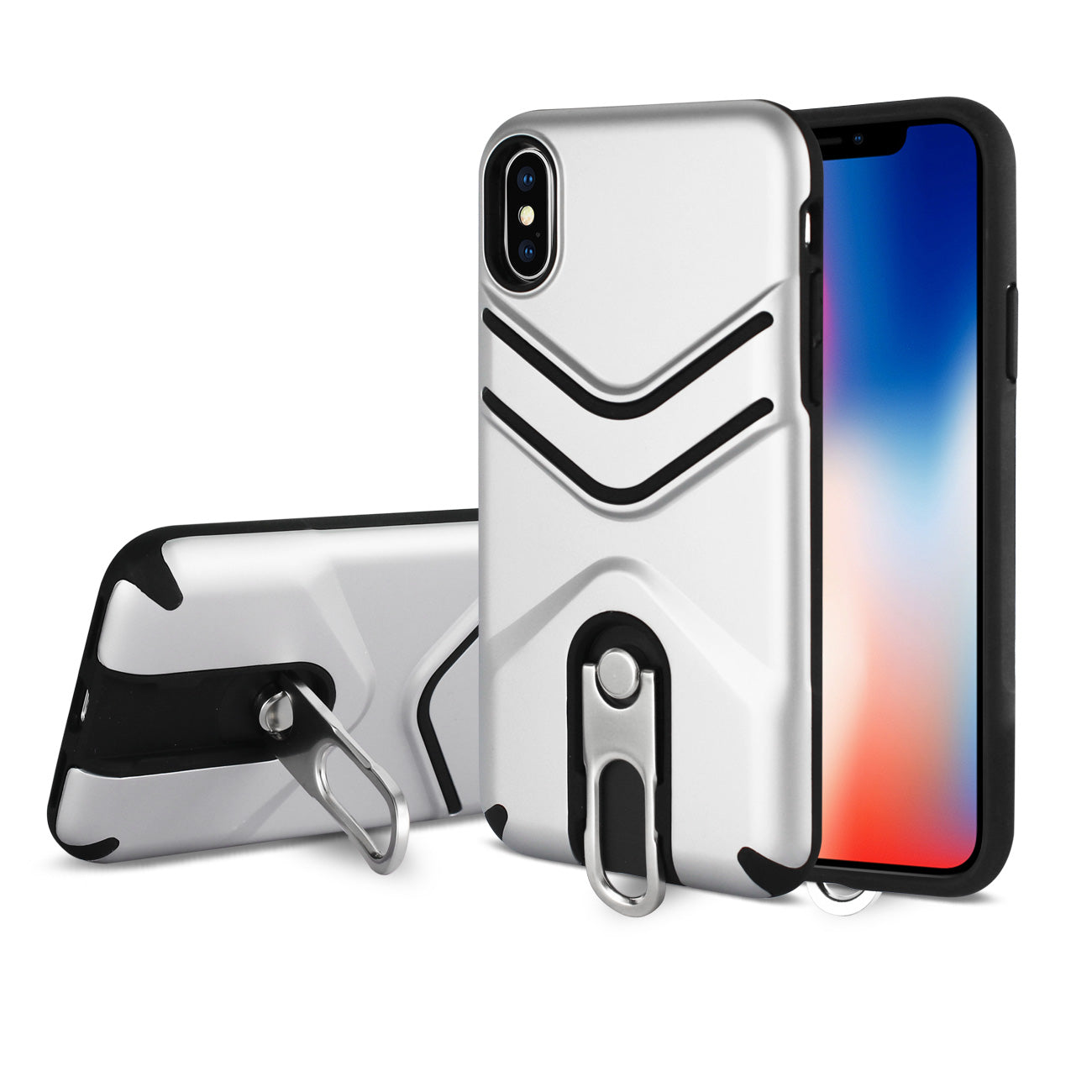 Cover PC TPU Protective With 360 Degree Rotatable Stand Slim-Fit Apple iPhone X Silver Color