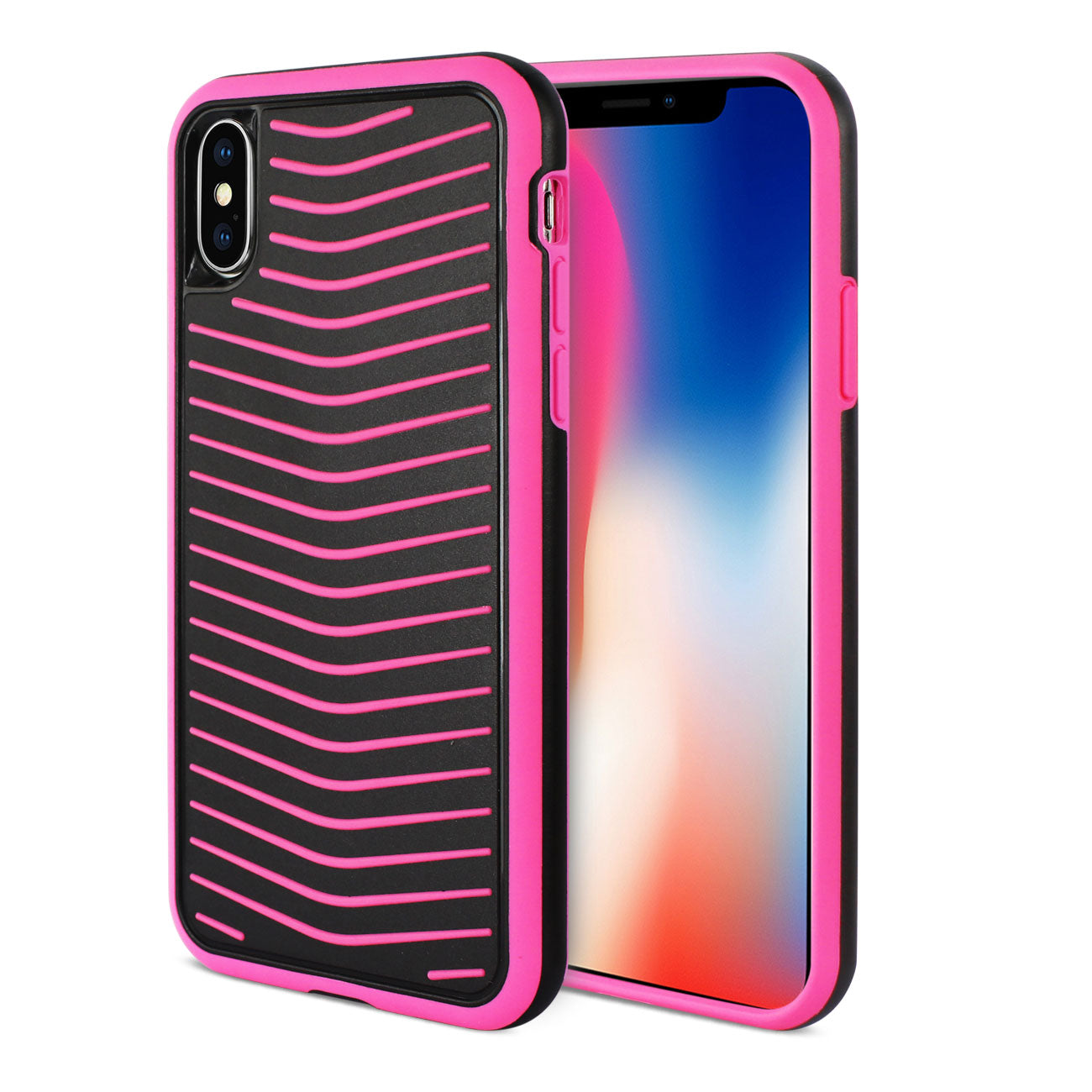 iPhone X Grip Case Multi Layer Protection Cover In Black And Hot Pink