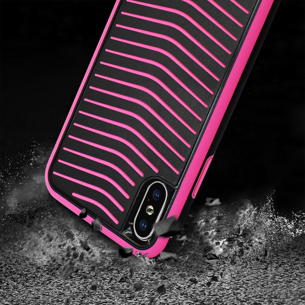 iPhone X Grip Case Multi Layer Protection Cover In Black And Hot Pink