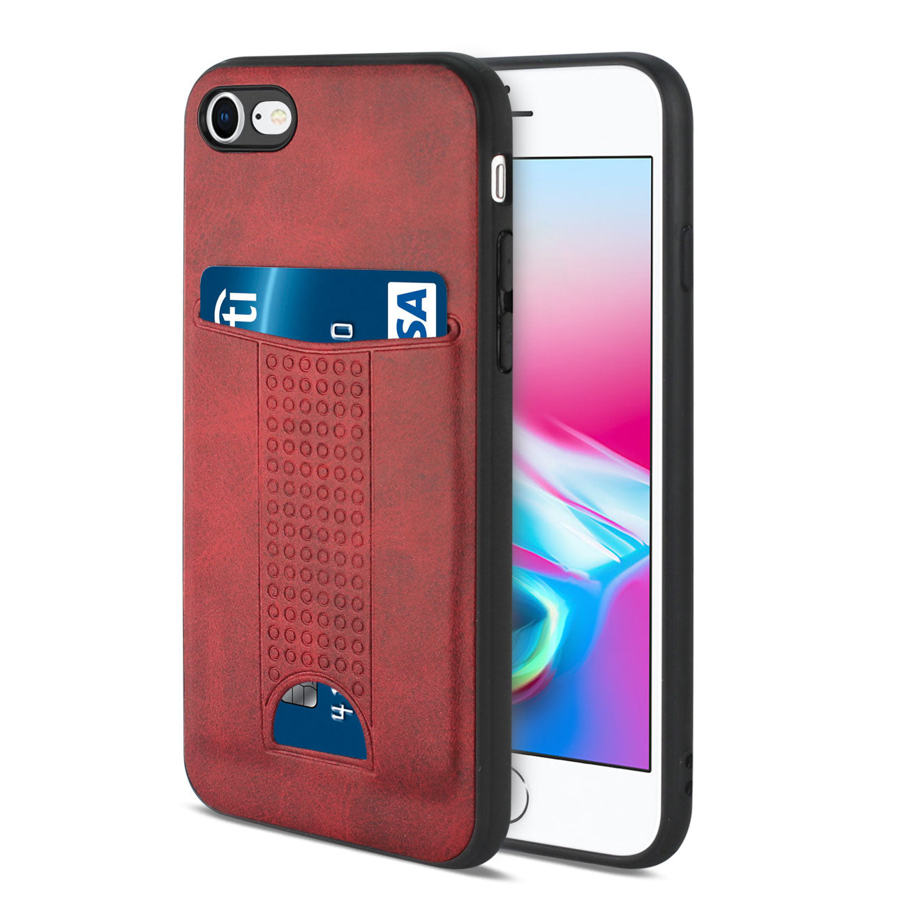 Wallet Case Slim Shockproof Protective Cover With Card Slot iPhone 8/ iPhone 7 Red Color