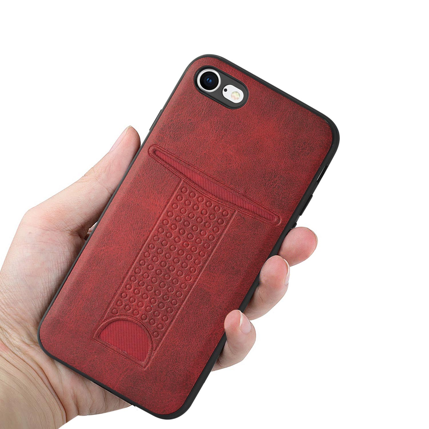 Wallet Case Slim Shockproof Protective Cover With Card Slot iPhone 8/ iPhone 7 Red Color