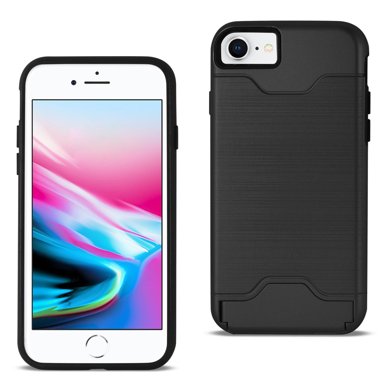 Case Hybrid Protective Kickstand Dual Layer Card Holder iPhone 7/ 8/ SE2 Black Color