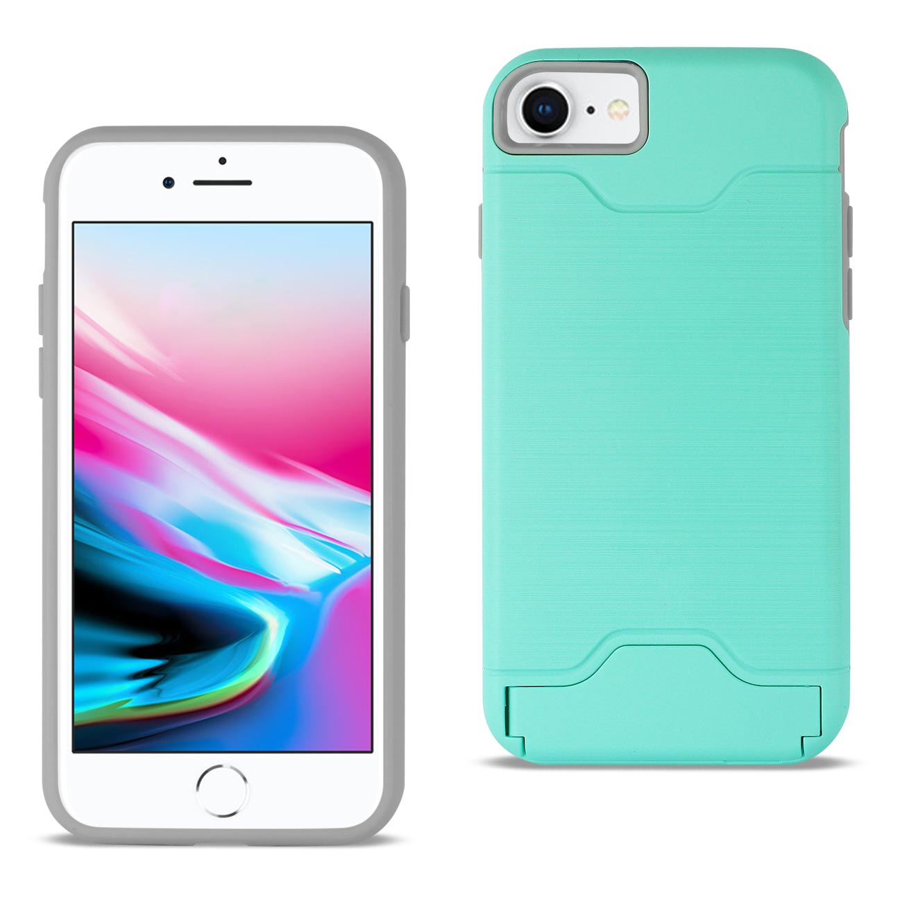 Case Hybrid Protective Kickstand Dual Layer Card Holder iPhone 7/ 8/ SE2 Mint Green Color