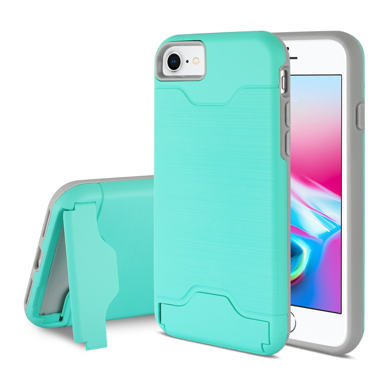 Case Hybrid Protective Kickstand Dual Layer Card Holder iPhone 7/ 8/ SE2 Mint Green Color