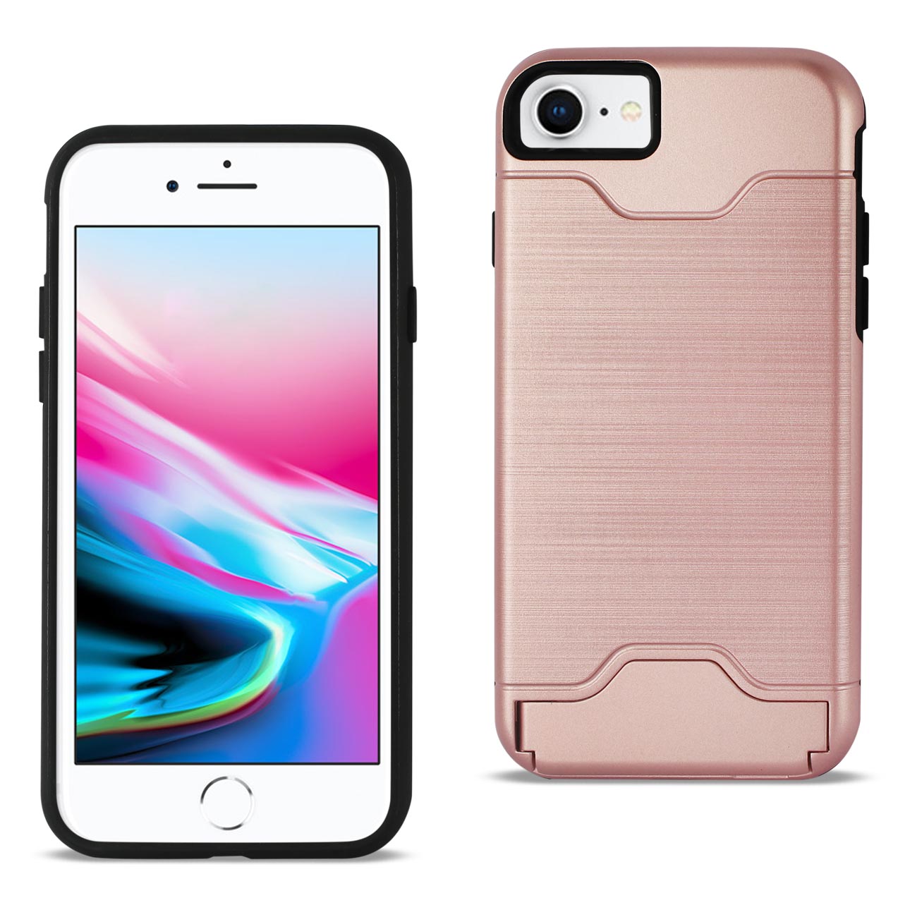 Case Hybrid Protective Kickstand Dual Layer Card Holder iPhone 7/ 8/ SE2 Rose Gold Color