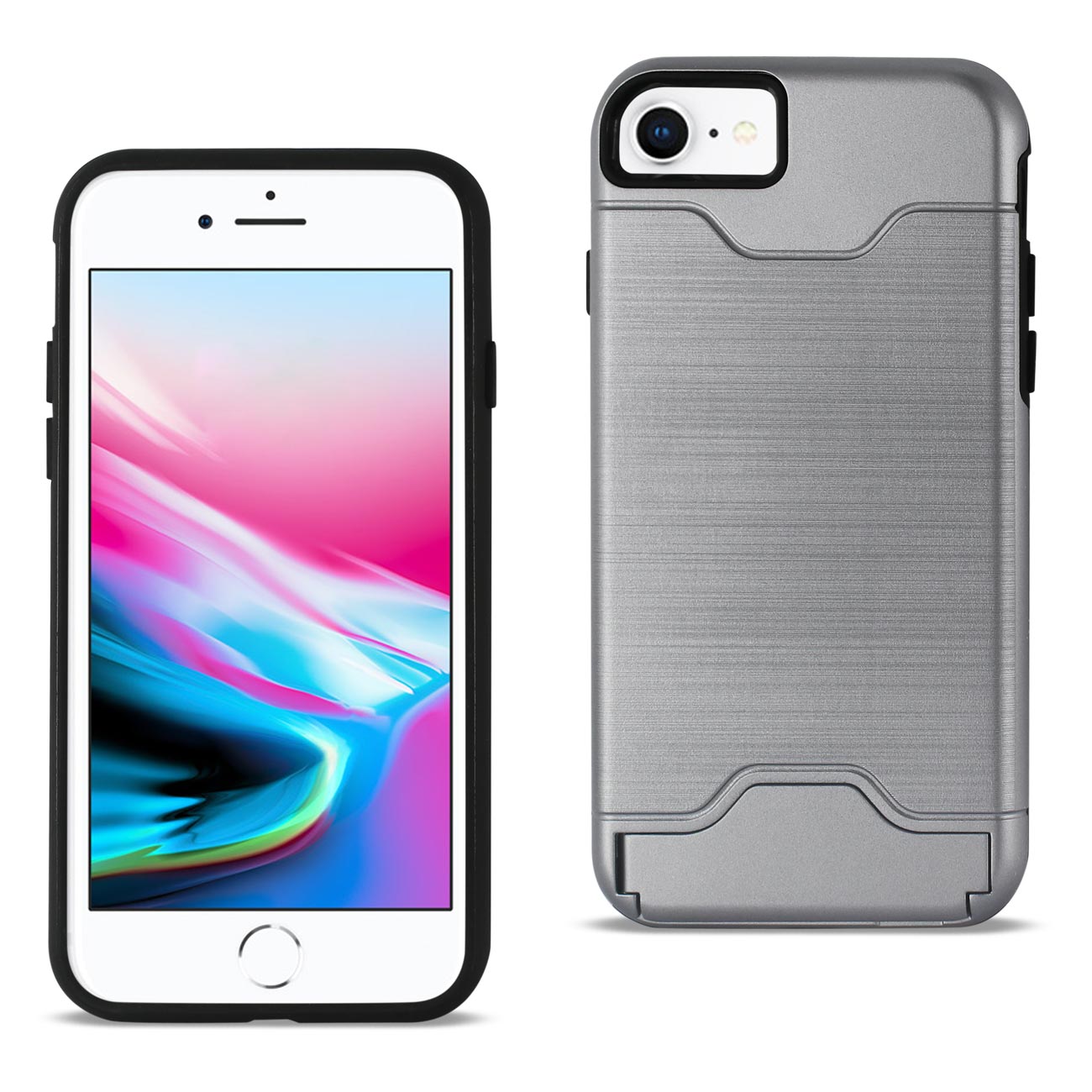Case Hybrid Protective Kickstand Dual Layer Card Holder iPhone 7/ 8/ SE2 Silver Color