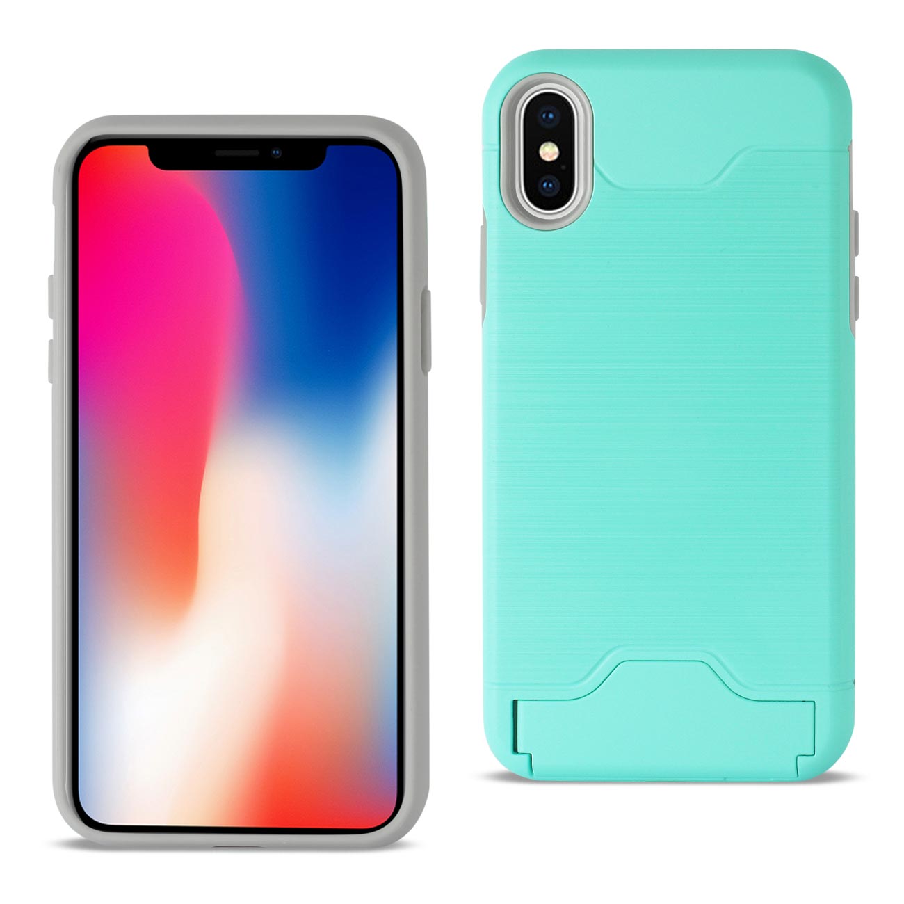 Case Hybrid Protective Kickstand Dual Layer Card Holder iPhone X Mint Green Color