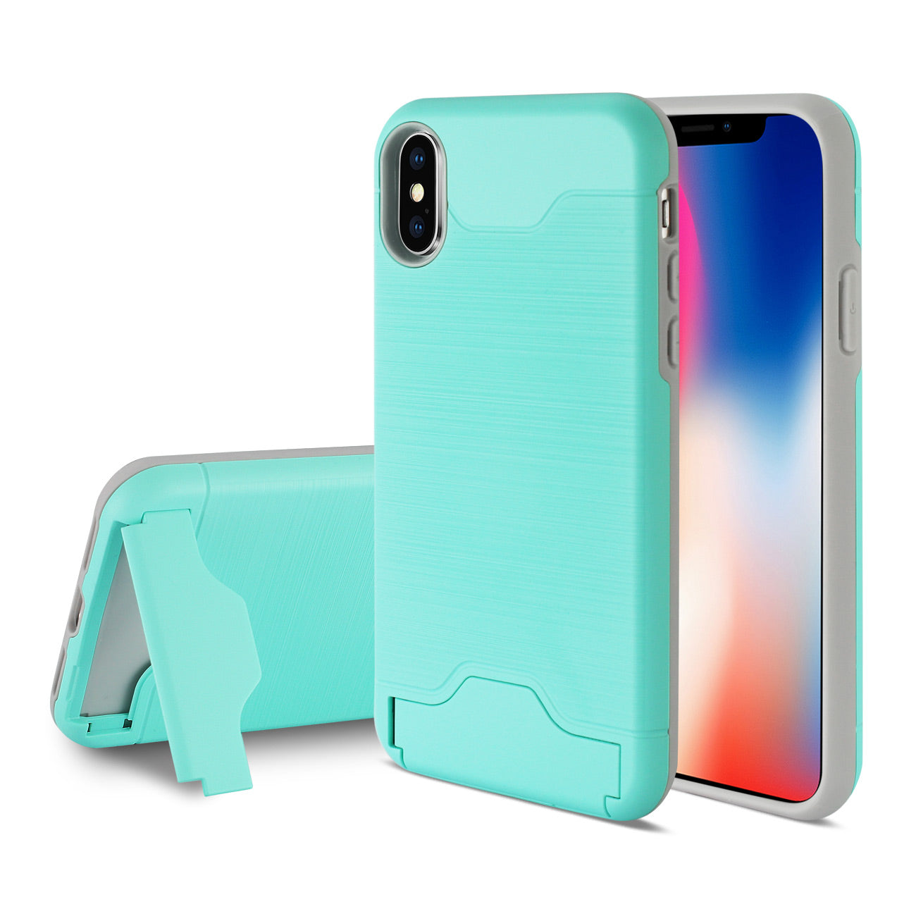 Case Hybrid Protective Kickstand Dual Layer Card Holder iPhone X Mint Green Color