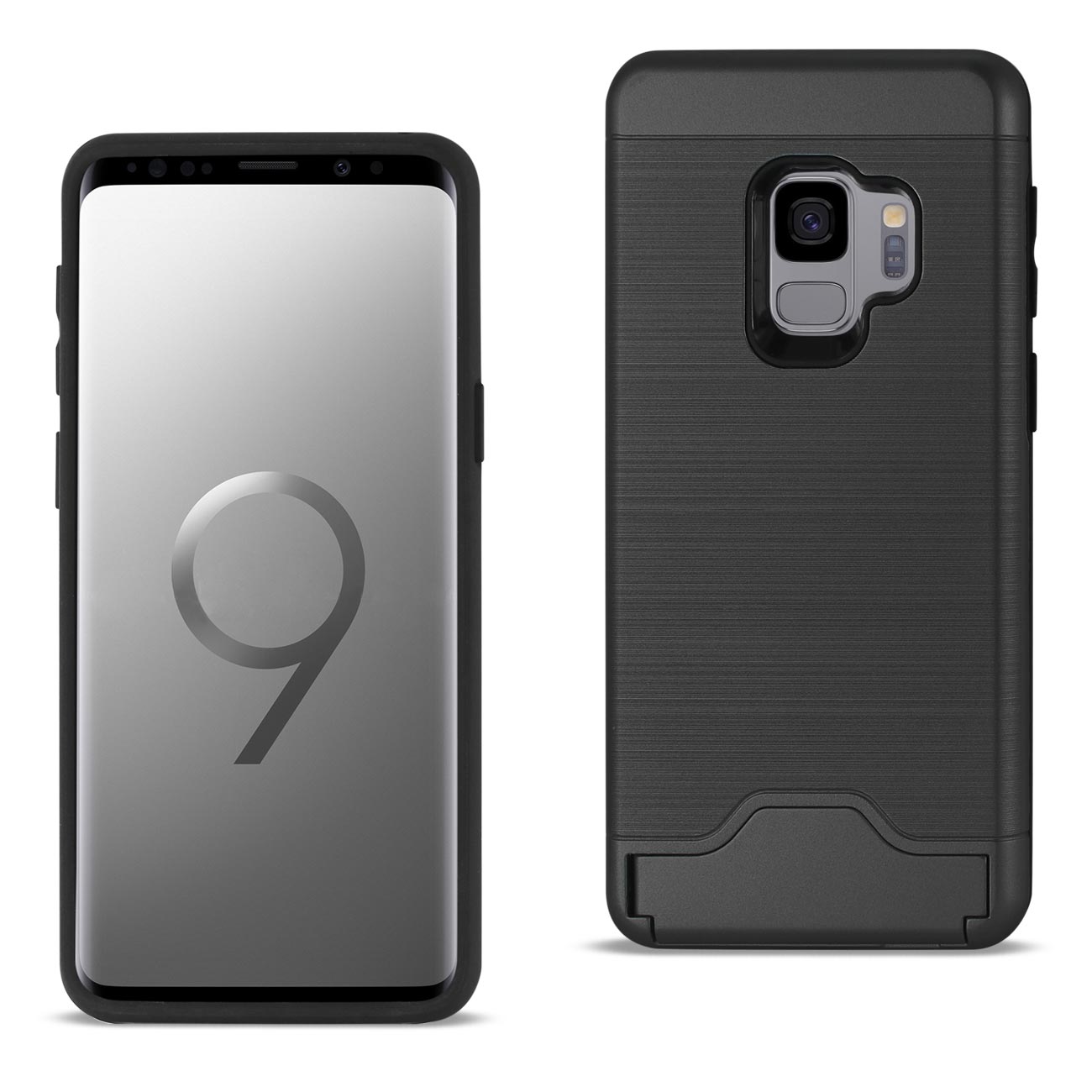 Case Hybrid Protective Kickstand Dual Layer Card Holder Samsung Galaxy S9 Black Color