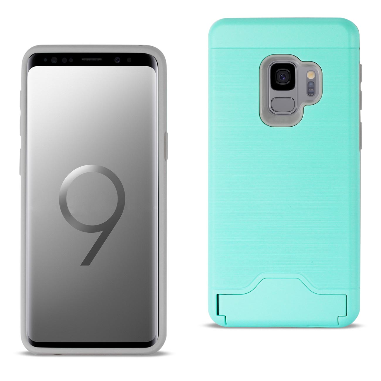 Case Hybrid Protective Kickstand Dual Layer Card Holder Samsung Galaxy S9 Mint Green Color