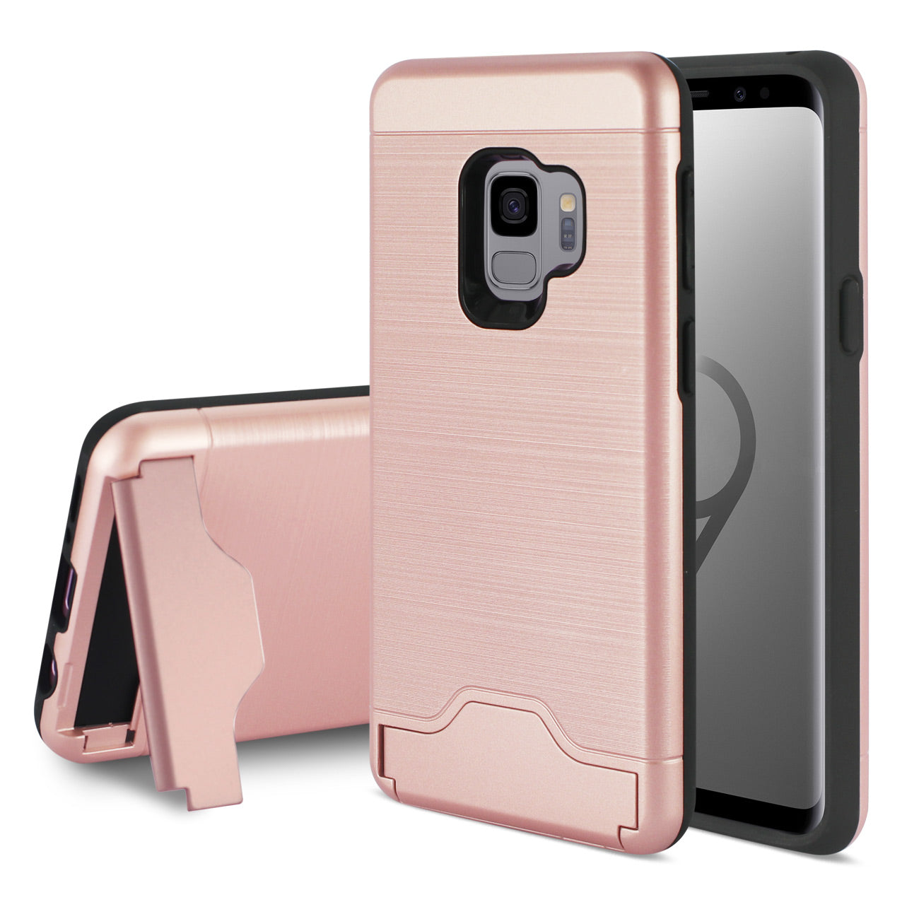 Case Hybrid Protective Kickstand Dual Layer Card Holder Samsung Galaxy S9 Rose Gold Color
