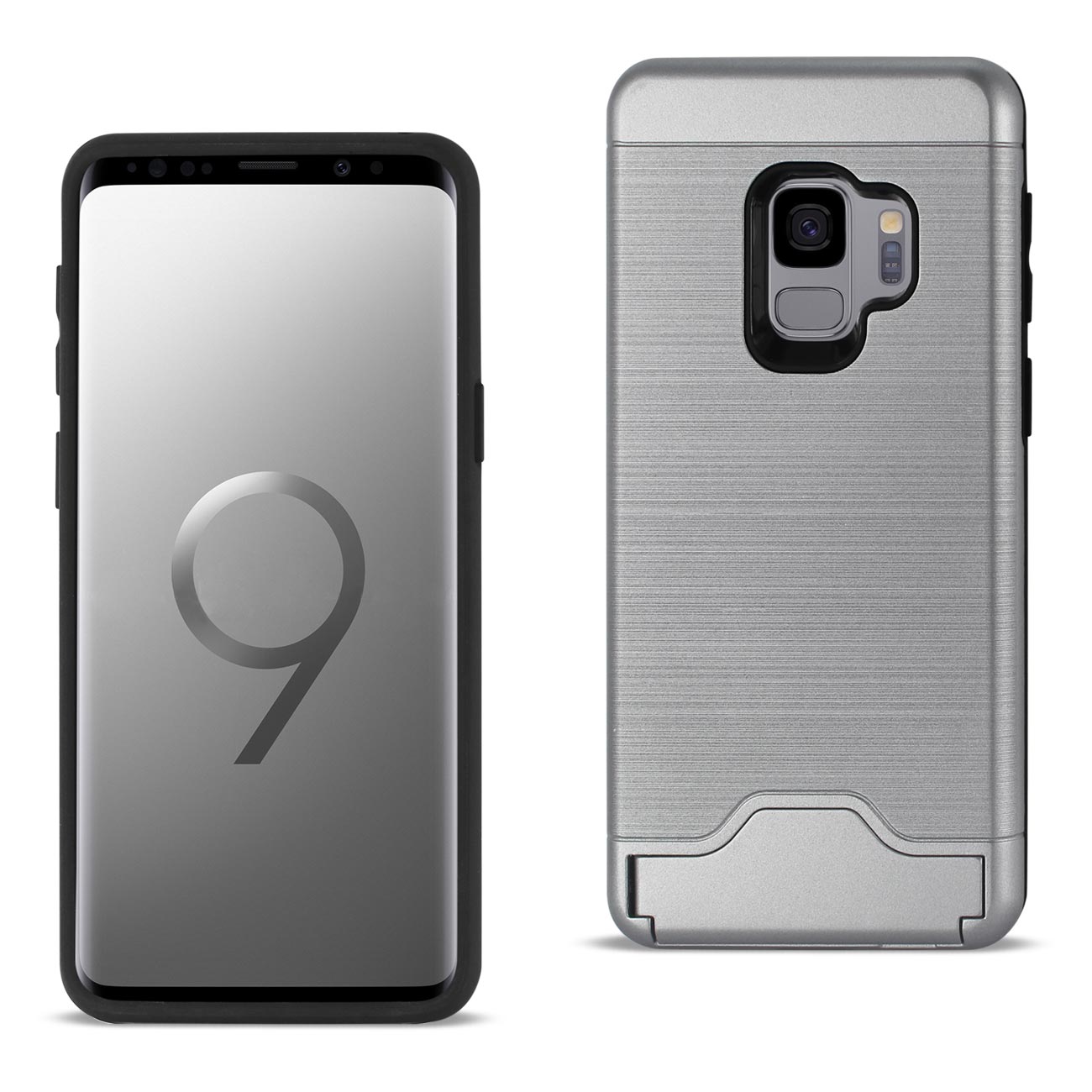 Case Hybrid Protective Kickstand Dual Layer Card Holder Samsung Galaxy S9 Silver Color