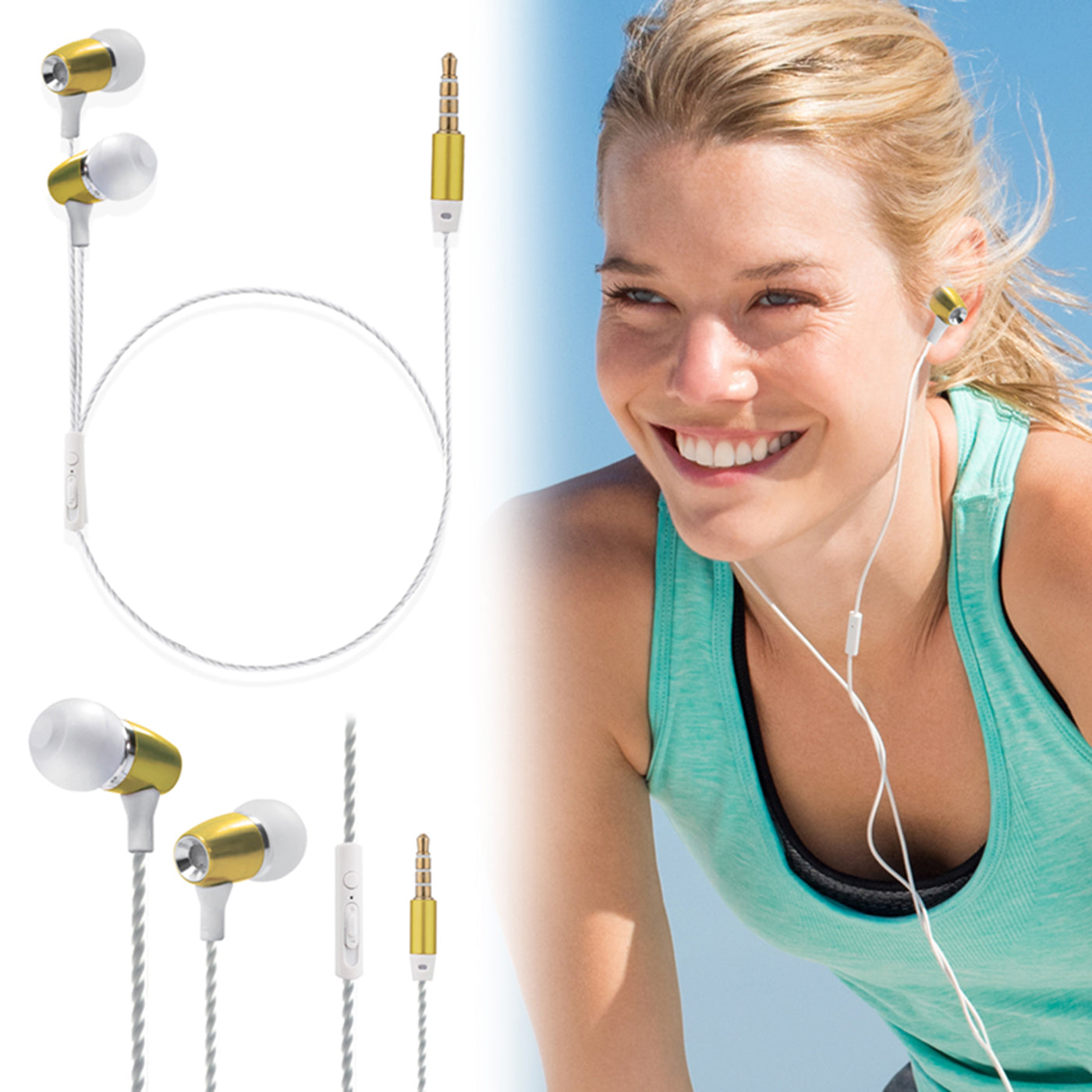 Headphones Headsets Earbuds Wired In-Ear Bass H350 With Microphone Stereo Gold Color