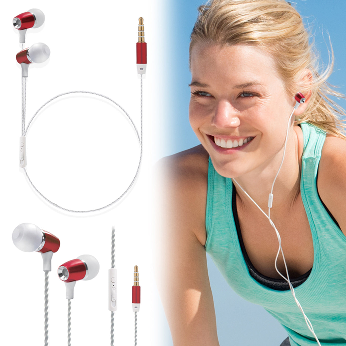 Headphones Headsets Earbuds Wired In-Ear Bass H350 With Microphone Stereo Red Color