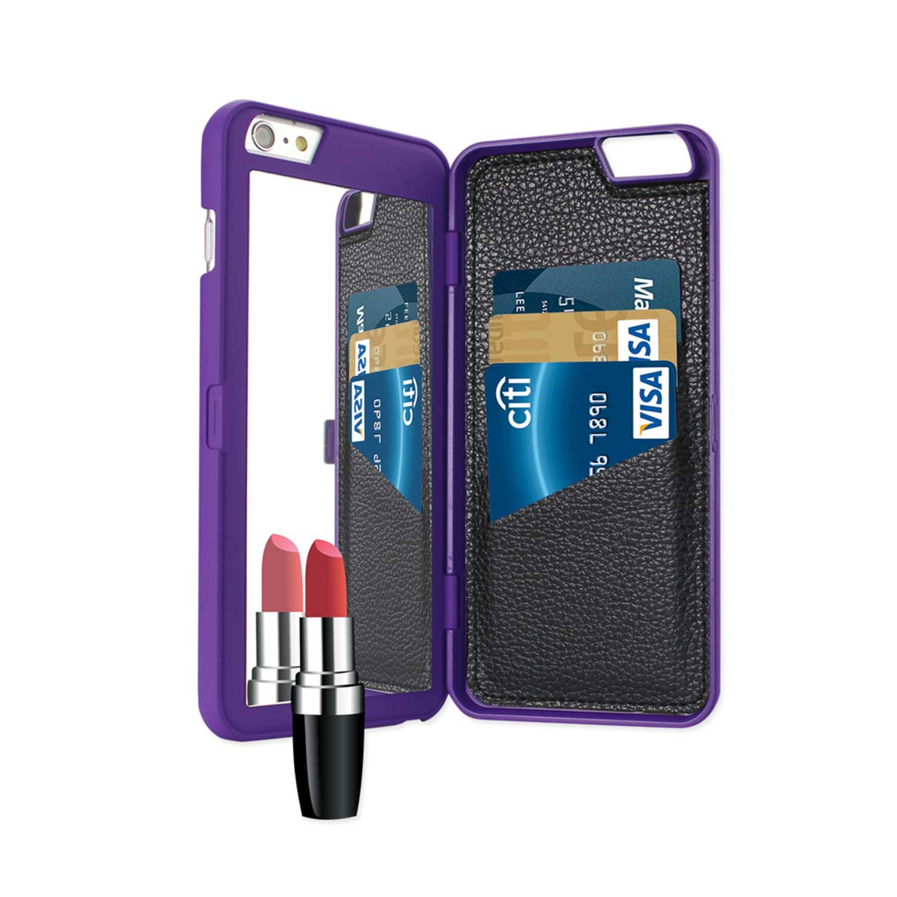 Wallet Case Hidden Mirror With Kickstand Function iPhone 6 Plus/ 6S Plus Purple Color