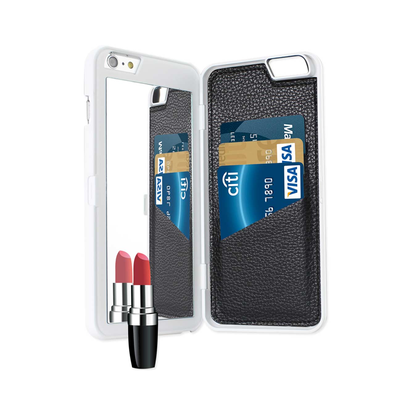 Wallet Case Hidden Mirror With Kickstand Function iPhone 6 Plus/ 6S Plus White Color